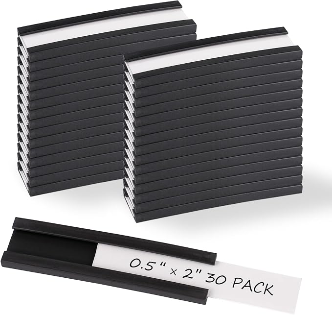 Realth C Channel Magnetic Label Holders 0.5" x 2" 30 Pack | Magnets by Realth