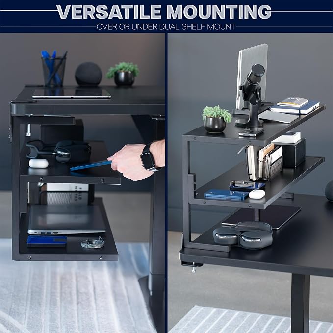 VIVO Black Clamp-on 30 inch 2-Tier Desk Shelf, STAND-SHELF30C | Above or Below - Image 5