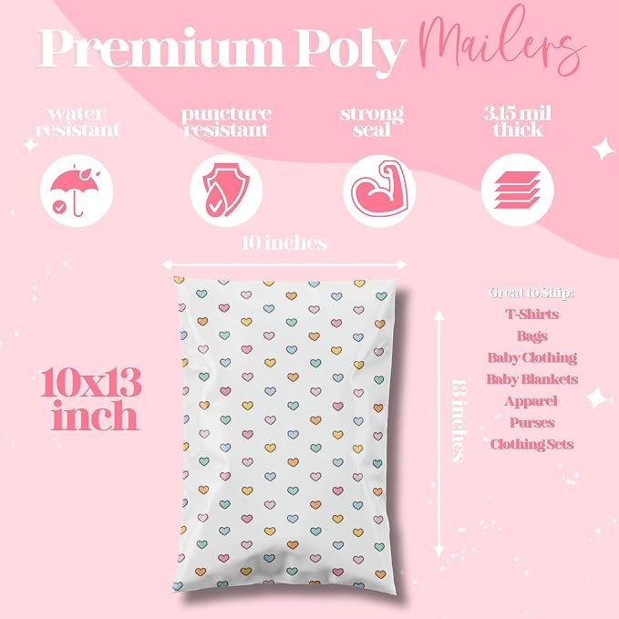 Pretty Package Store Designer Poly Mailers 10x13, Preppy Hearts, 100 Pack | - Image 3
