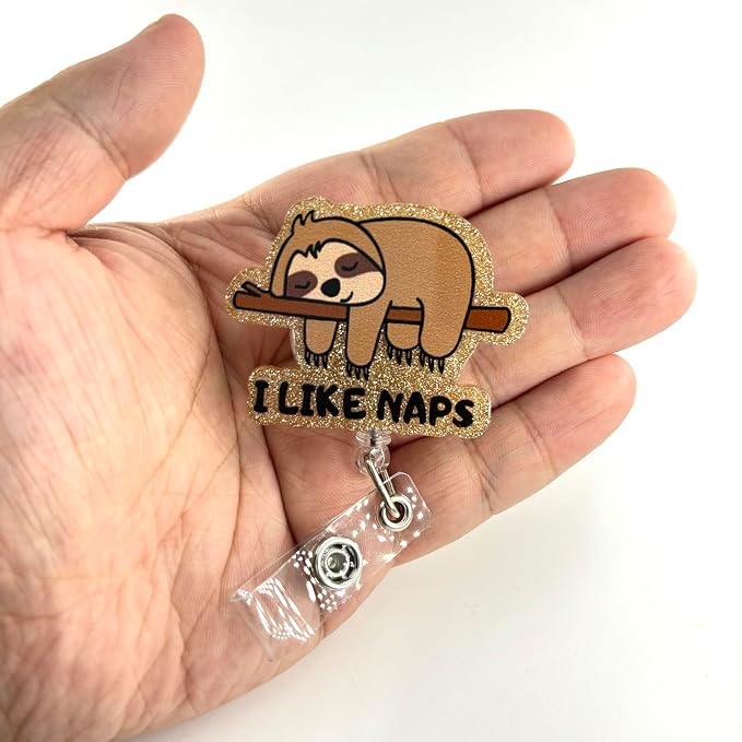 I Like Naps Funny Sloth Badge Reel, Cute Healthcare Retractable ID Card Badge - Image 2