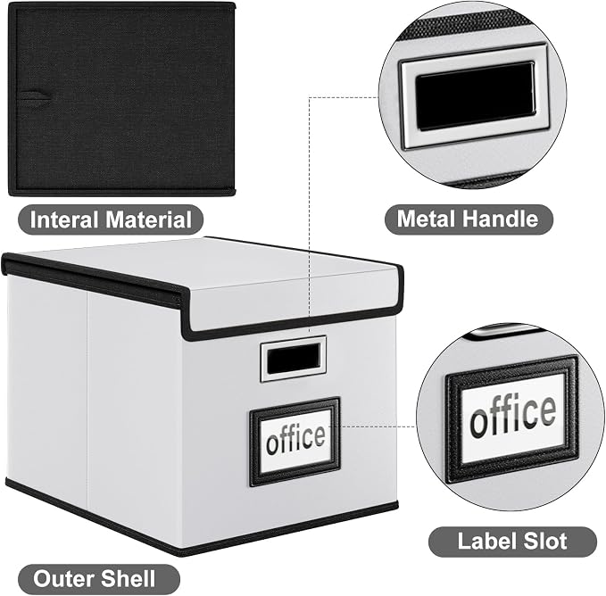File Organizer Box with Lid, Collapsible Faux Leather Hanging File Folder Box - Image 3