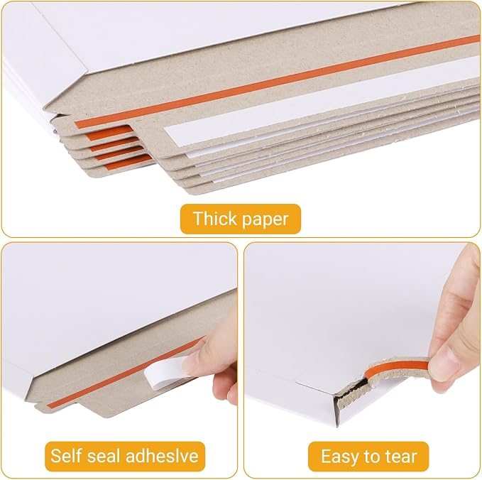 zmybcpack 100 Pack 6.3x9.8 inch Rigid Mailer Self Seal Photo Document Mailers - Image 4