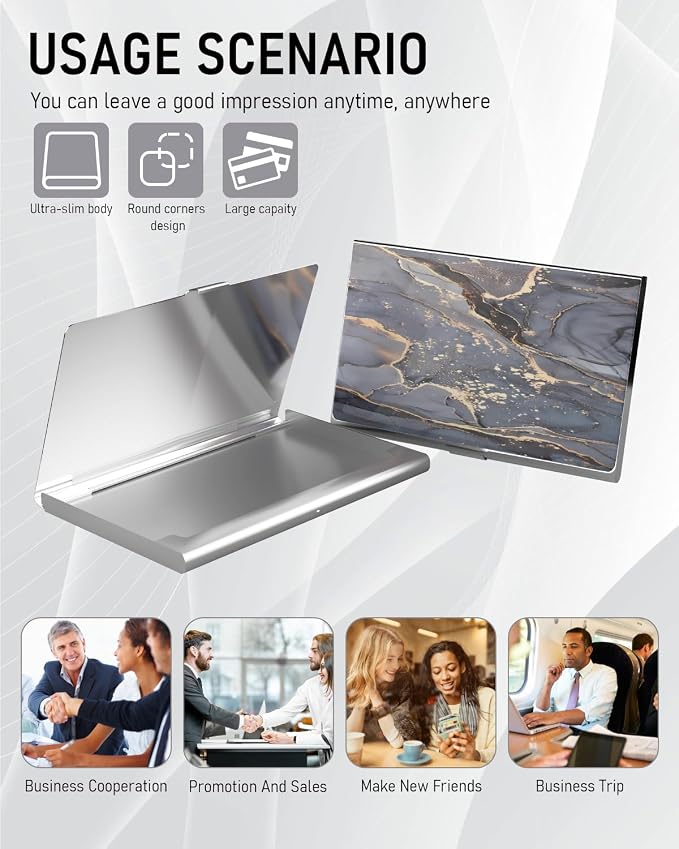 Business Card Metal Slim Organizer, Professional Stainless Steel Square Pocket - Image 6