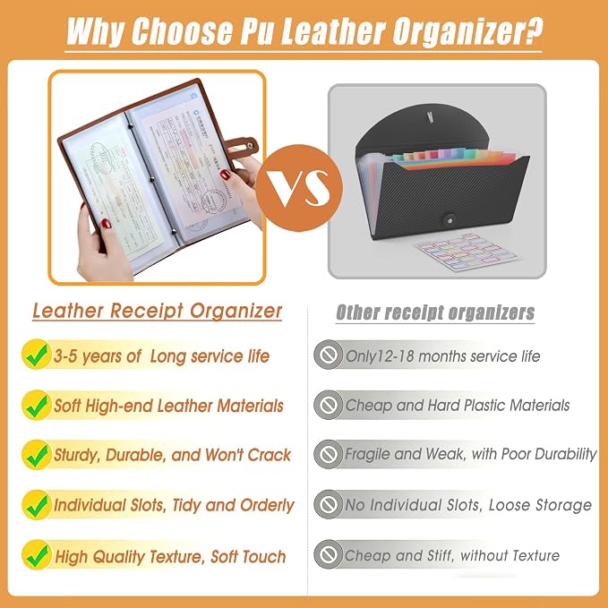 Leather Receipt Organizer, Portable Receipt Holder - Image 5