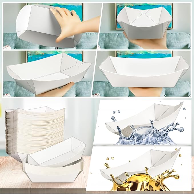 100 Pack 5LB Extra Large Paper Food Boats Trays Disposable Paper Boat, Heavy - Image 3