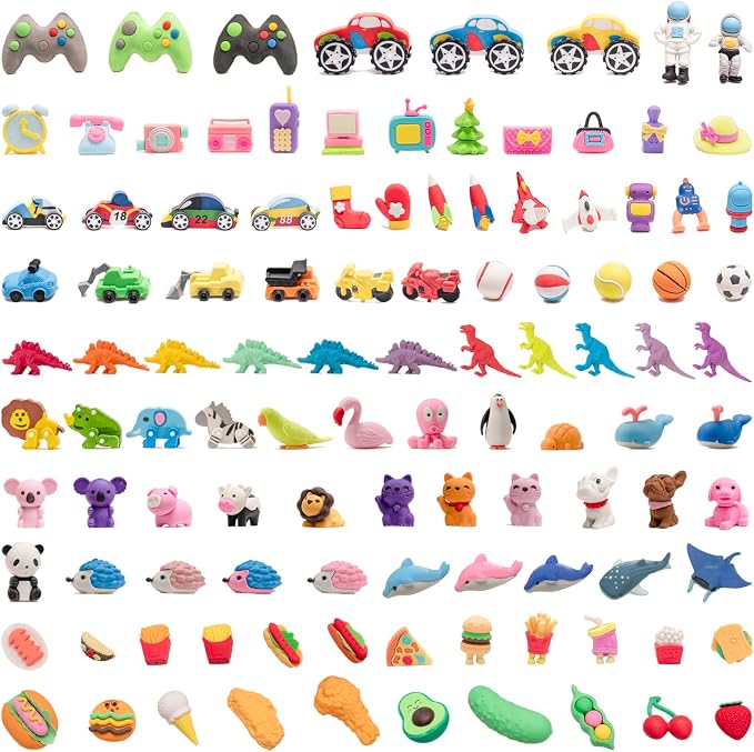 110pcs 3D Cute Kids Erasers, Random Desktop Pet Toys Gifts, Classroom Rewards by CLOCKKING