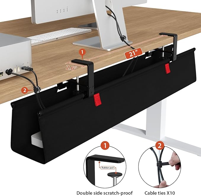 Univivi No Drill Under Desk Cable Management Tray, Clamp/Screw Mount Desk Cable - Image 3