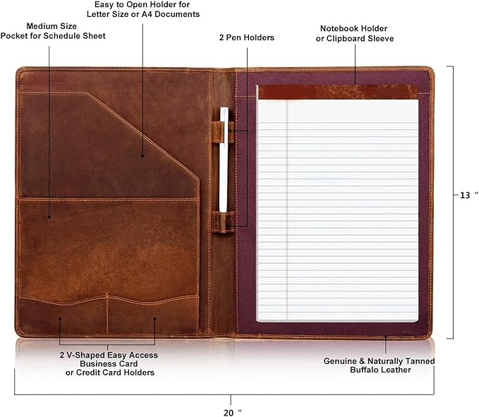Jack&Chris Leather Portfolio, A4 Document Folder Legal Pad Padfolio, - Image 2