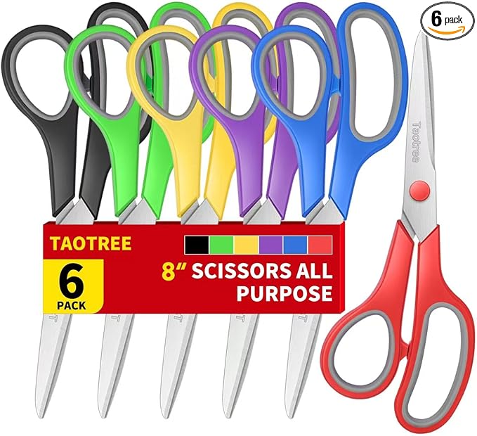 Scissors Bulk Set of 6-Pack, Taotree 8"Scissors All Purpose Heavy Duty | Sharp by Taotree