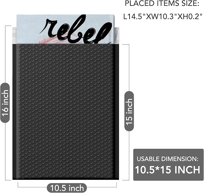 GSSUSA Large Bubble Mailers 10.5x16 Inch 250 Pack Black Padded Envelopes - Image 2