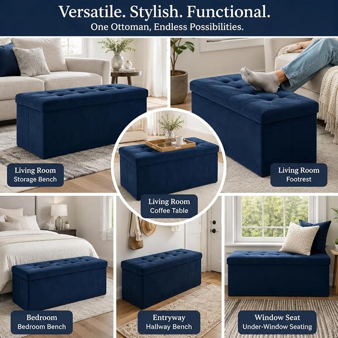 ALASDO 43 Inch Folding Storage Ottoman Bench - Image 6