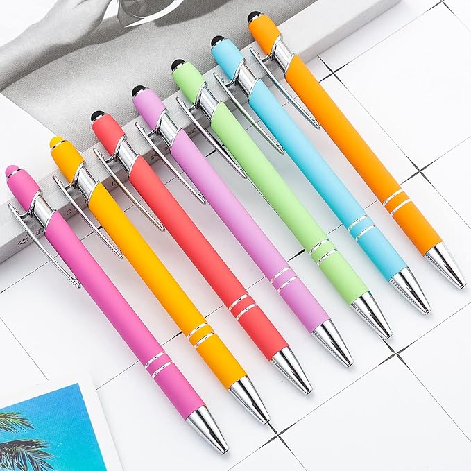 PASISIBICK 12 Pieces Rainbow Rubberized Soft Touch Ballpoint Pen - Image 5