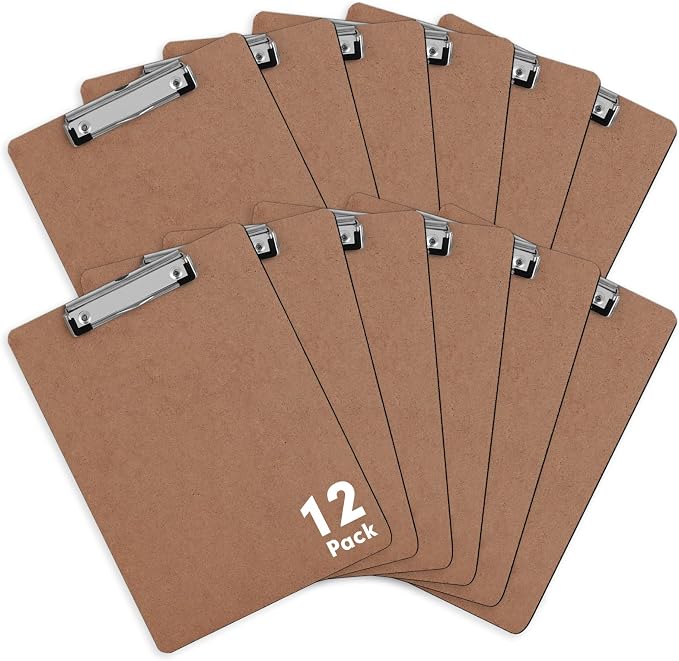 Clipboards, PANDRI 12 Pack Hardboard Office Clipboards, Low Profile Clip by PANDRI