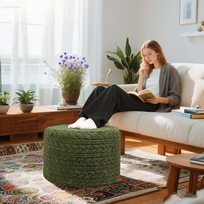 Round Pouf Ottoman 20 x 20 x 14 Inches Boho Poof Home Decor Floor Pouffe - Image 6