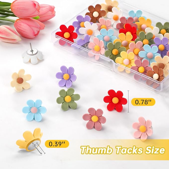 30 Pieces Flowers Push Pins, 10 Colors Cute Thumb Tacks, Decorative Push Pins - Image 2