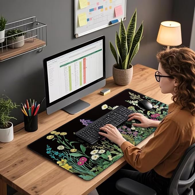 Wildflower Black Large Gaming Mouse Pad 31.5"x15.7"｜ XXL Desk Mat, Non-Slip - Image 2