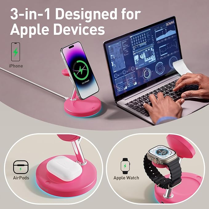 【Adjustable Blue Ambient Light】 Wireless Charger 3 in 1 - Image 3
