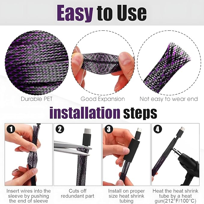 Tatuo 151 ft Expandable Braided Cable Sleeve Multi Size Braided Wire Sleeve - Image 3