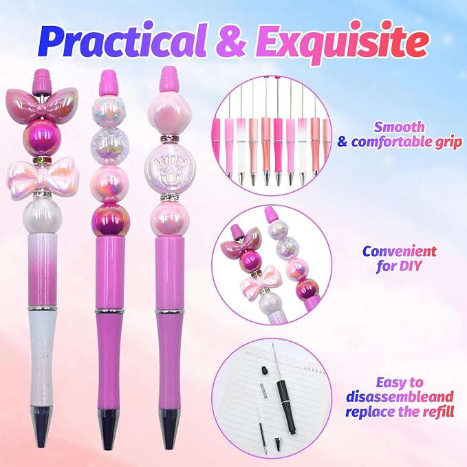 150 Pieces DIY Beadable Pen Kit – 50 Plastic Ballpoint Pens - Image 3