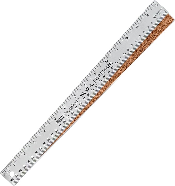 Breman Precision Metal Ruler 15 Inch Cork Back – Stainless Steel Straight Edge by WAPortman