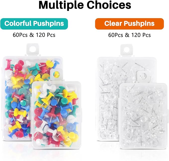 60Pcs Clear Push Pins for Bulletin Board | Thumb Tacks for Cork Board, Plastic - Image 4