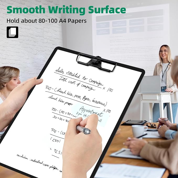 FRETONBA Black Clipboard with Pen Holder, 2 Pack Plastic Clipboard with Low - Image 4