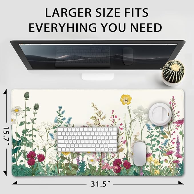 Wildflower Garden Large Gaming Mouse Pad 31.5"x15.7"｜ XXL Desk Mat, Non-Slip - Image 4