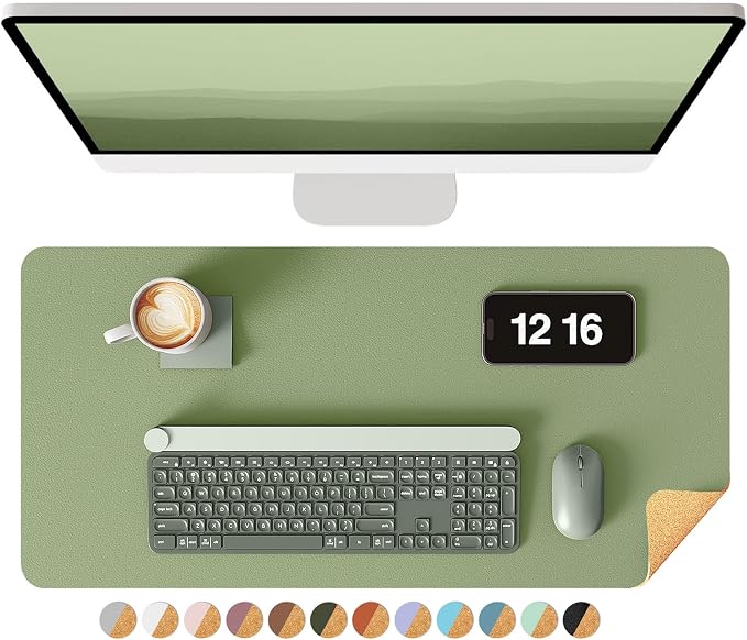 YSAGi Double-Sided Desk Pad, 23.6"x13.7"Leather Desk Mat, Eco Cork Desk Pad by YSAGi