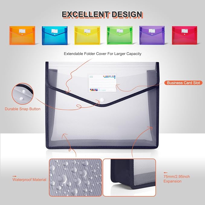 Plastic File Folders, Waterproof Transparent Expandable File Organiser - Image 2