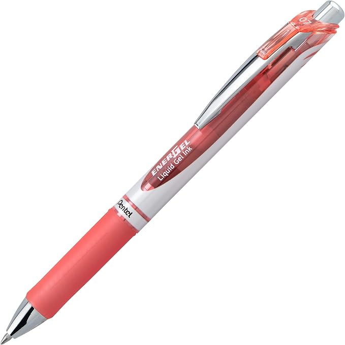 Pentel EnerGel RTX Retractable Liquid Gel Ink Pen, Medium line, Coral Pink Ink - Image 2