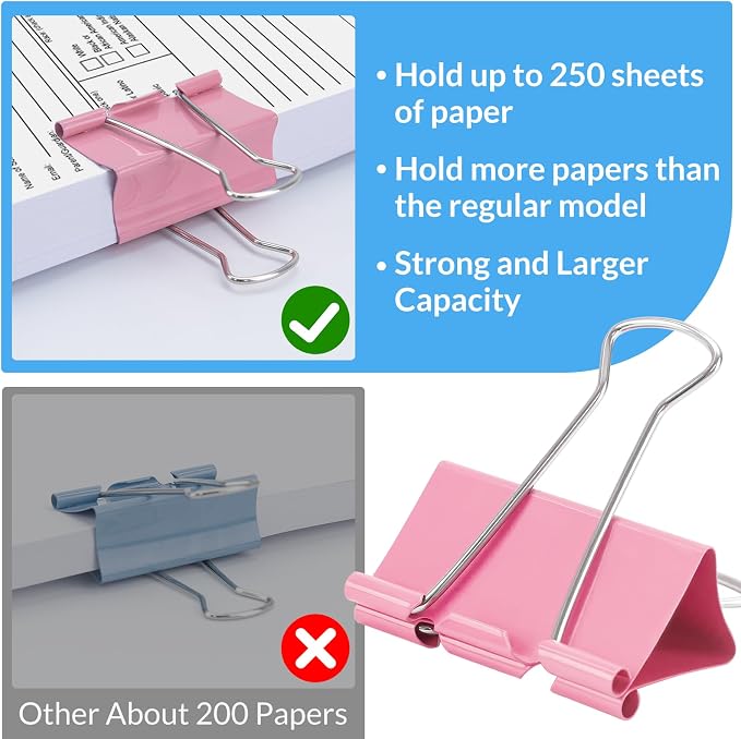 2 Inch 40 Pack Extra Large Binder Clips, Colored Jumbo Paper Clips, Big Paper - Image 3