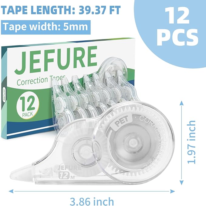 12 Pcs Correction Tape, 39.4 Ft White Wrong Out Tear-Resistant Bulk, Instant - Image 2