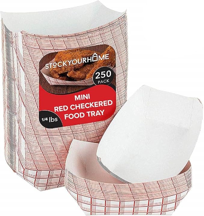 Mini Tiny Paper Food Boats .25 Lb Disposable Red & White Checkered Paper Food by StockYourHome
