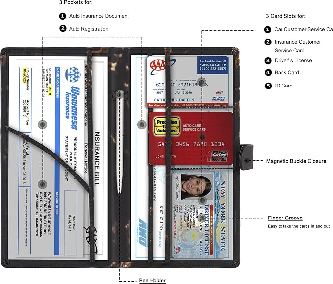 TOURSUIT Car Registration Insurance Card Holder, Marble Black | Vehicle License - Image 2