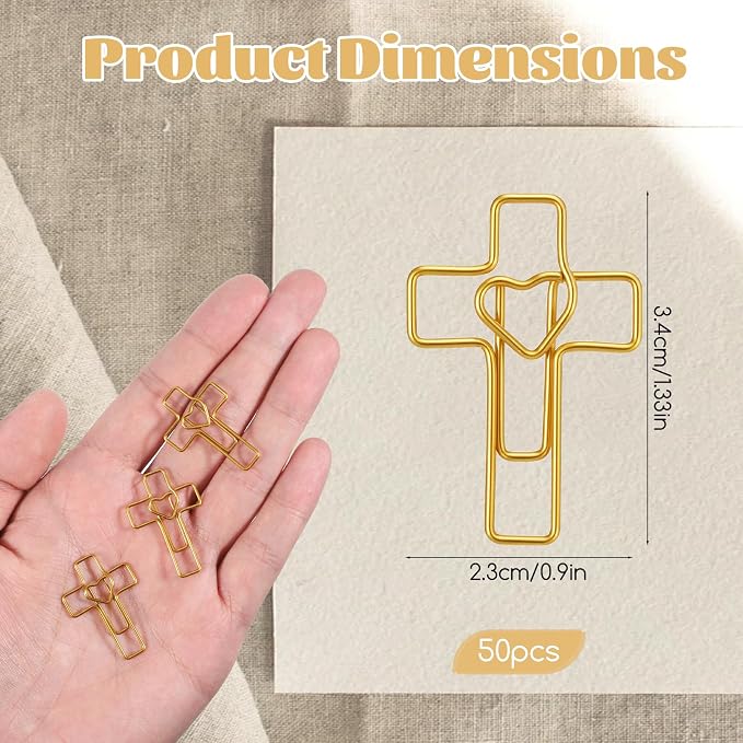 50 Pcs Gold Heart Cross Paper Clips Gold Paper Clip Bookmark Bible Study - Image 2