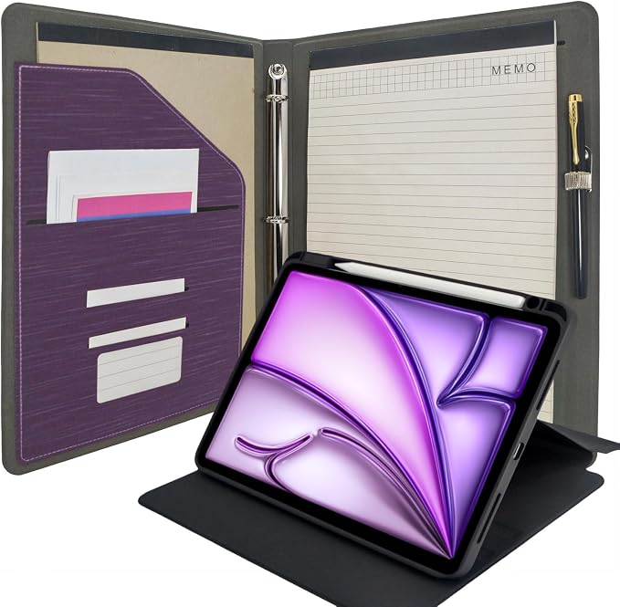 3 Ring Portfolio with iPad Holder, Business Padfolio with Clipboard & Rotating by EPADFOLIOS