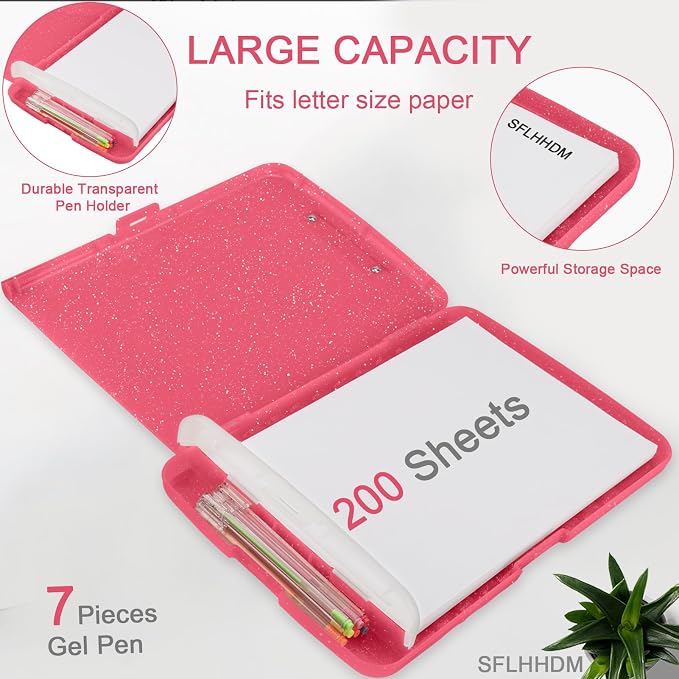 Glitter Clipboard with Storage, Storage Clipboard with Pen Holder, A4 Binder - Image 3