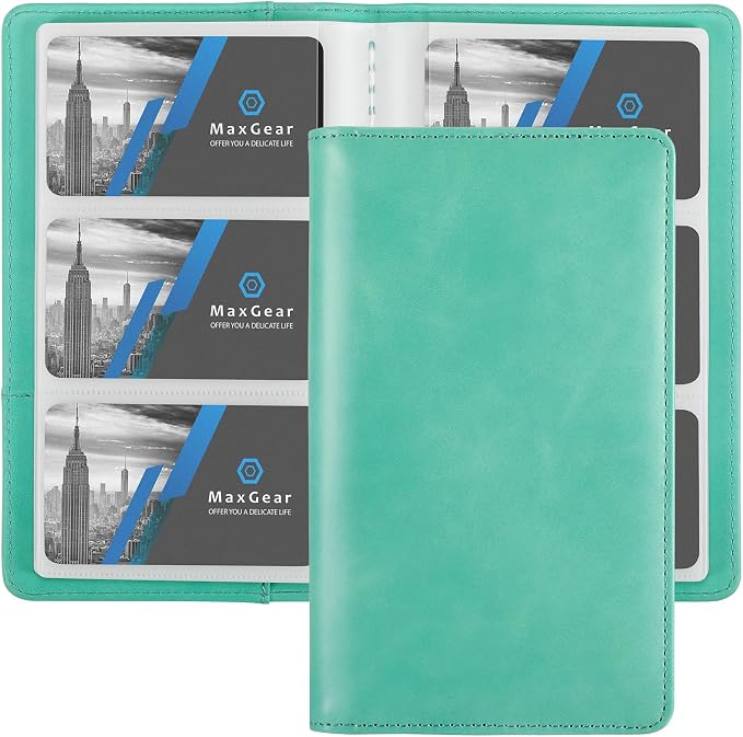 MaxGear Business Card Organizer Book, Holds 240 Cards, Turquoise | Portable PU by MaxGear