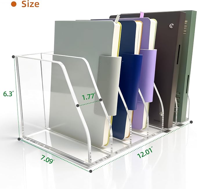 Acrylic Magazine File Holder, 6 Vertical Compartments Desk Document Sorter - Image 2