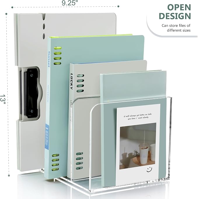 SANRUI Acrylic Magazine Holder Desk Organizer Workspace Sorters，Clear Bookend - Image 3