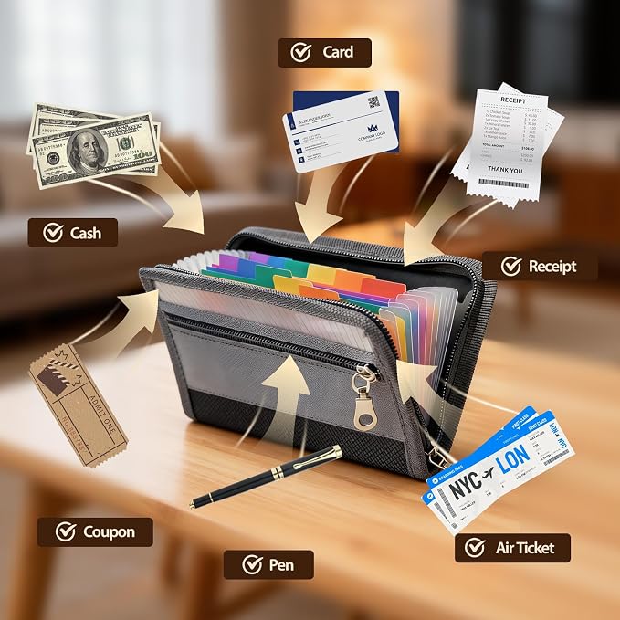 A6 Receipts Organizer with Zipper Closure and Wrist Strap, 12 Pocket Portable - Image 3