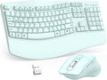 Wireless Keyboard and Mouse Combo, 2.4G Full Size Wave Keys Ergonomic Keyboard by Unknown