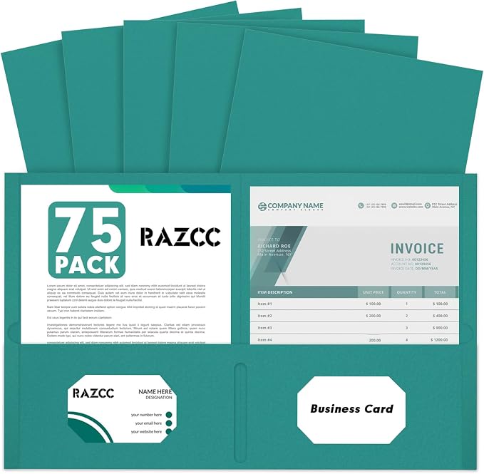 Two Pocket Folders, RAZCC 75 Pack 2 Pocket Folders Fit Letter Size Paper by RAZCC
