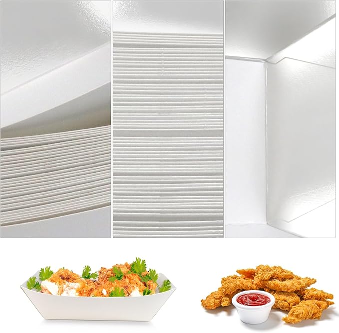 Oomcu 100 Pack 3 lb Heavy Duty Disposable Kraft White Paper Food Trays - Image 7