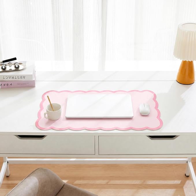 Scalloped Desk Mat, 23.6" x 11.8" Cute Small Aesthetic Desk Accessories - Image 2