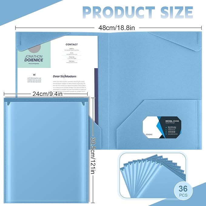 Henoyso 36 Pack Dusty Blue Plastic Folders - Image 2