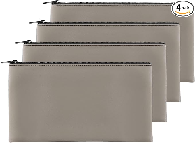 4Pack Money Bag 11 X 6, Safe Durable Waterproof PU Leather Bank Pouch by Joyberg