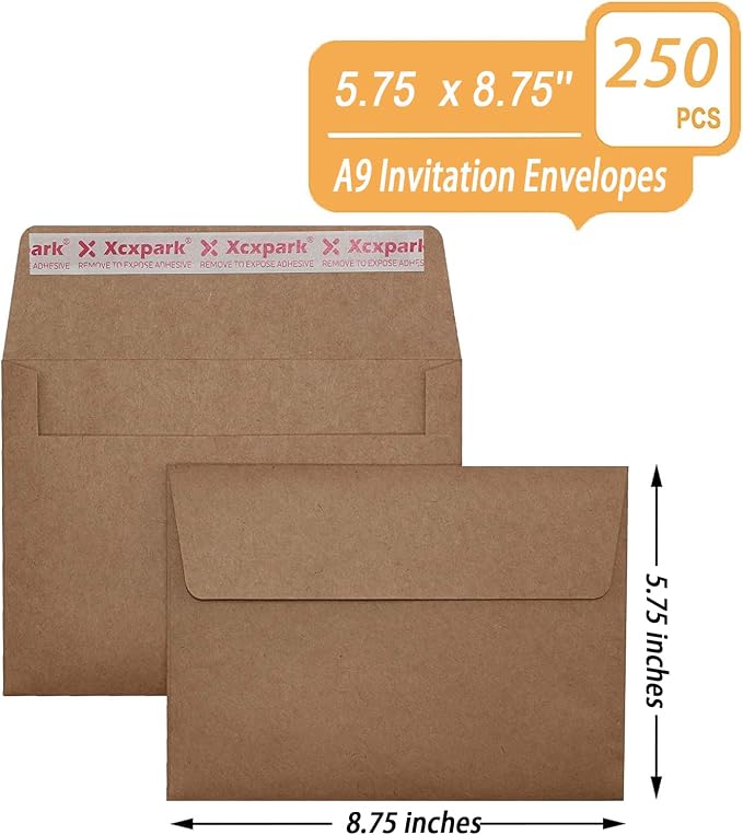 Xxcxpark 250 Qty Printable A9 Invitation Envelopes 5.75 x 8.75 Cards, Self Seal - Image 2