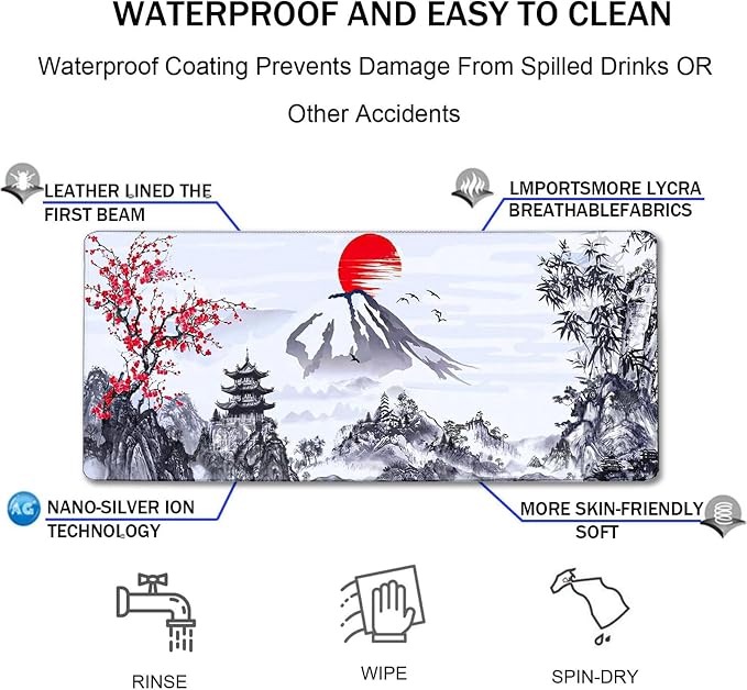 Gaming Mouse Pad Ink Pattern, 31.5x15.7 Inch Waterproof Computer Big Mousepad - Image 4