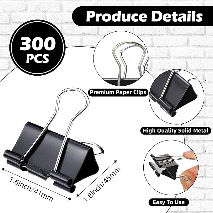 Yexiya 300 Pcs Large 1.61 Inch Binder Clips Bulk Big Paper Clamps Office - Image 2